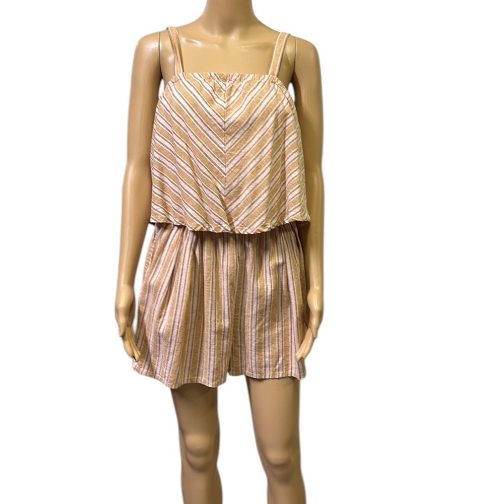 Toad & Co Taj Hemp Sleeveless Striped Shorts Pocket Romper Sleeveless Womens S